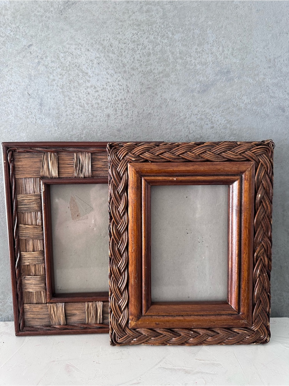 2 VINTAGE 4x6 BRAIDED Rattan WOOD PICTURE Frame